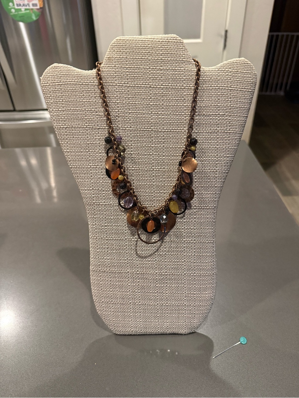 Multi-Tone Disc & Bead Necklace in Brown and Gold